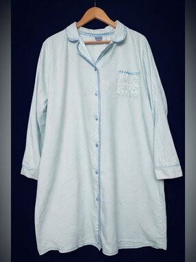 Laura Scott Women’s XL 100% Cotton Flannel Mint Polka Dot Button Front Gown